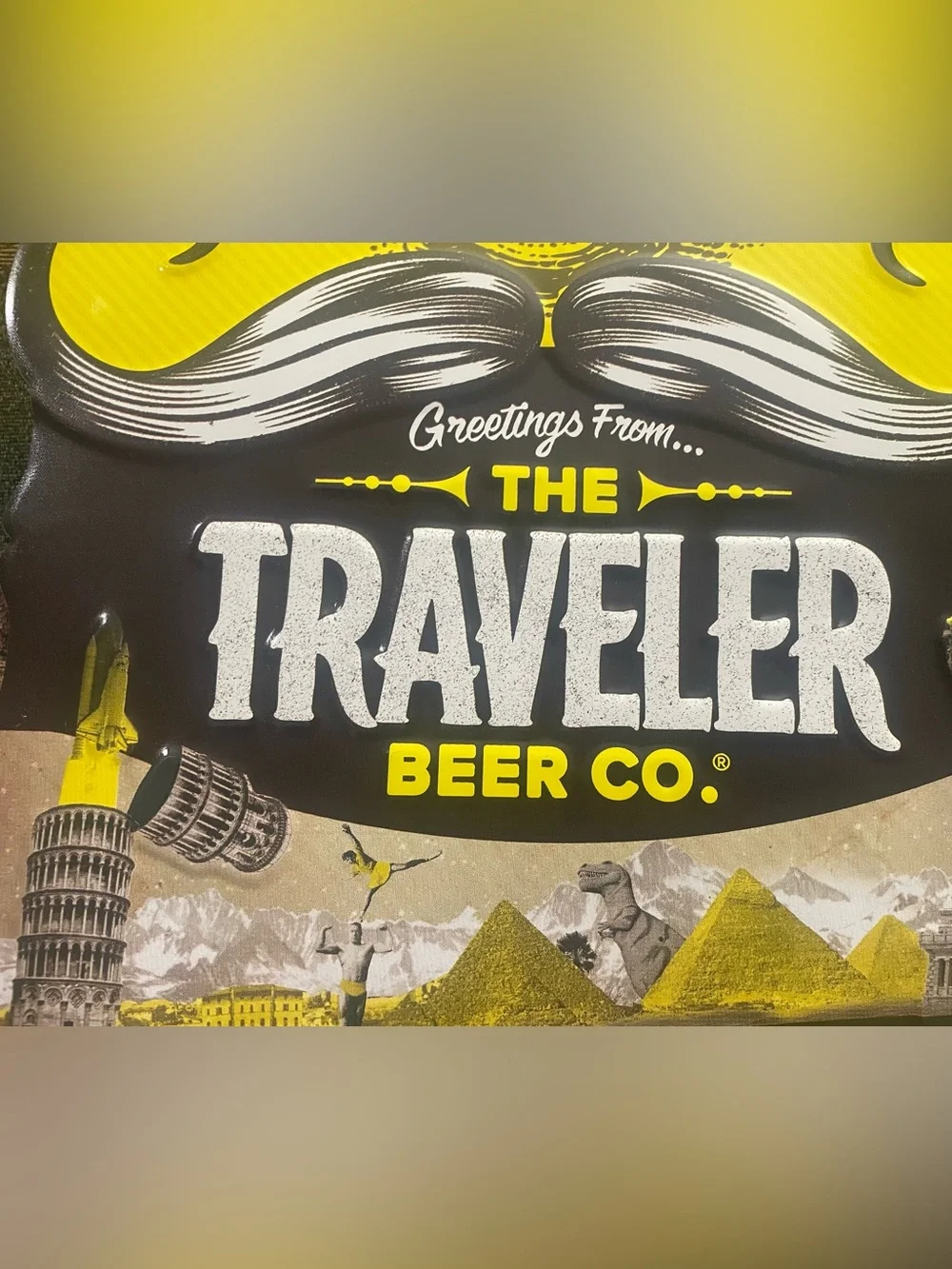Embossed Metal Shandy Sign Greetings from The Traveler Beer Company Mancave NEW